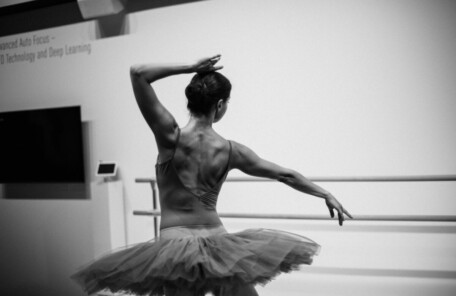 grayscale photo of ballerina